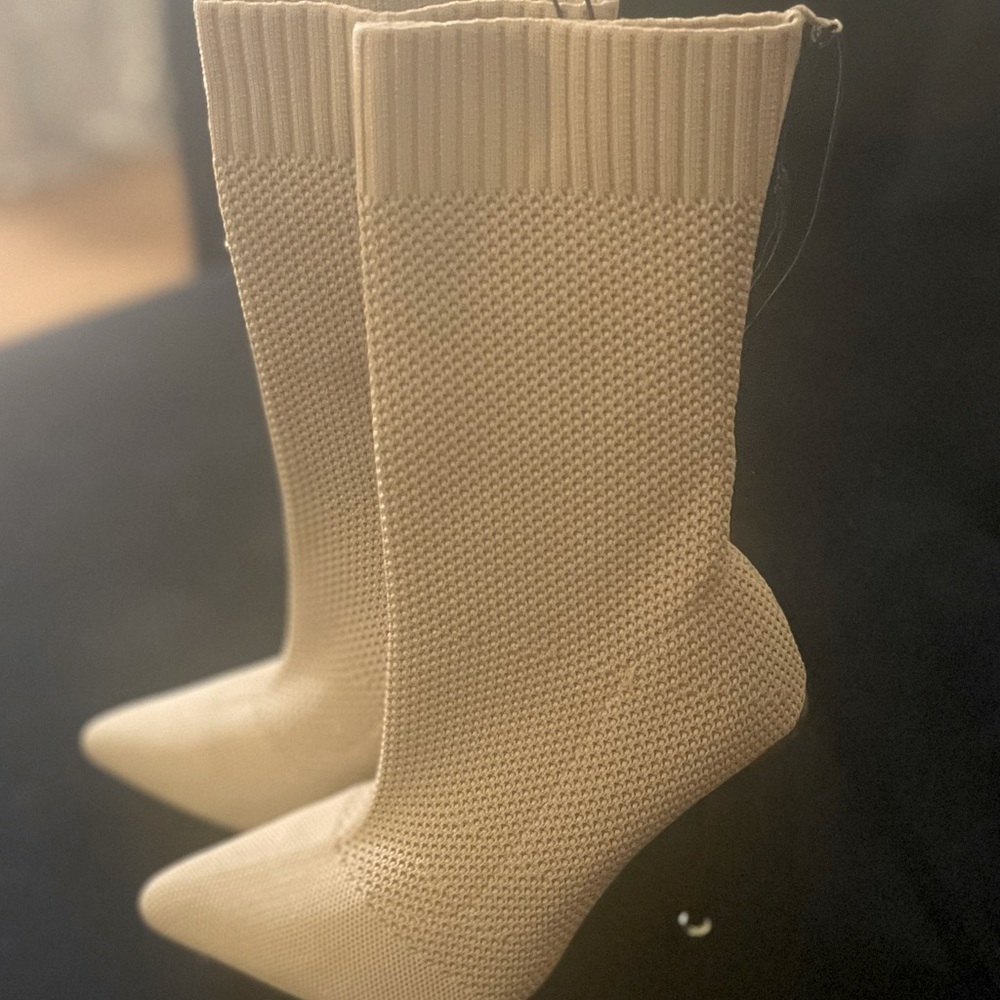 Solid Tan Color Fabric Ankle Sock Boot